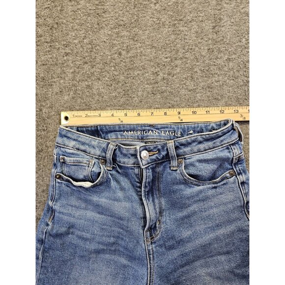 American Eagle Women's Blue Mom Short Cut Off Denim Jean High Rise Shorts Size 0 - Picture 7 of 9